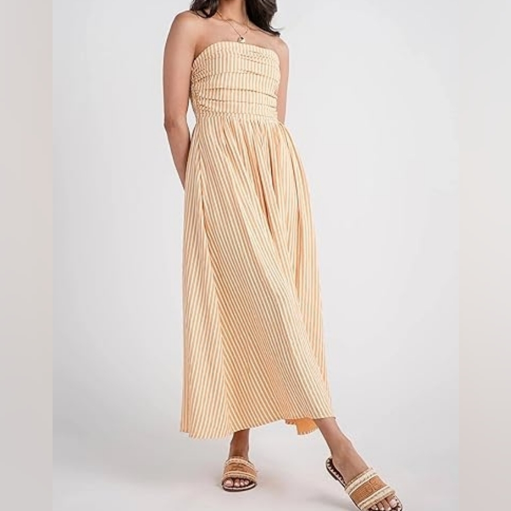 By Together Promenade Dress Strapless Stripe maxi dress Small In Creamy Orange
